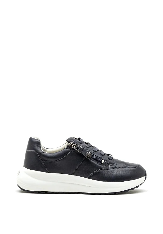 Caprice Leather Zip Trainers, Navy