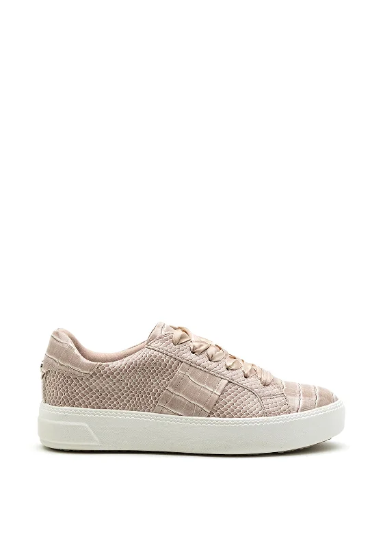 Tamaris Reptile Print Ribbon Lace Trainer, Taupe