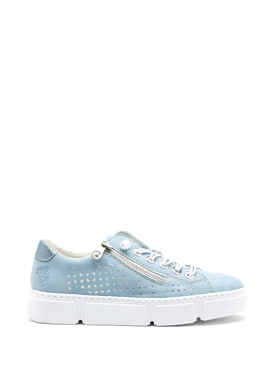Rieker Womens Laser Cut Elastic Lace Zip Trainers, Blue