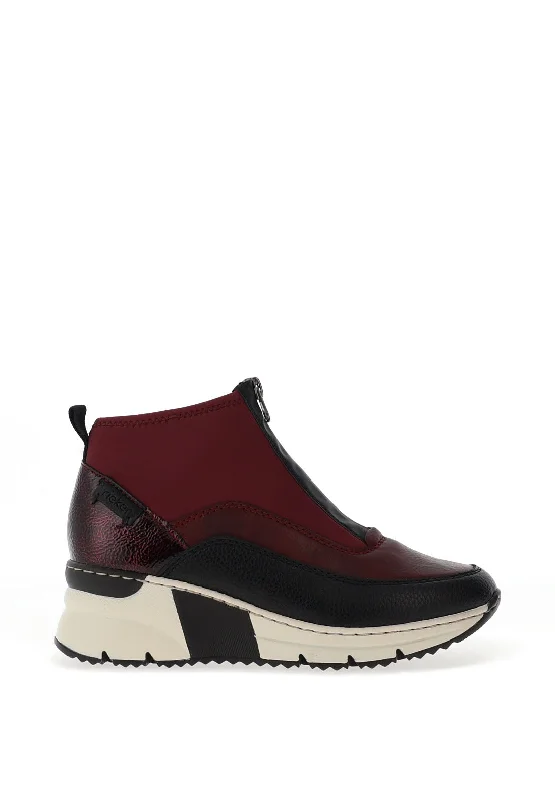Rieker Womens Zip Front Trainer Boots, Wine