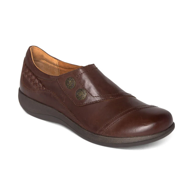 Women's high - heeled patent leather fashion & dress shoes with rhinestones Aetrex Karina Monk Brown DM502