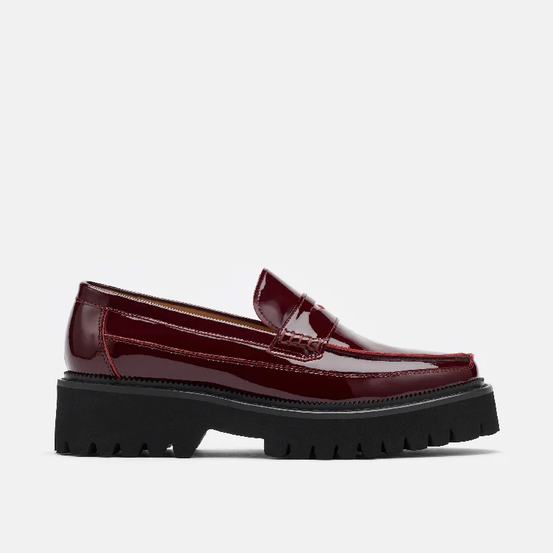 Women's ankle - bootie fashion & dress shoes with a side - zip and a mid - heel for versatility Ms. Adler Wine Red Patent Leather Lug Penny Loafers Women's ankle - bootie fashion & dress shoes with a side - zip and a mid - heel for versatility Ms. Adler Wine Red Patent Leather Lug Penny Loafers