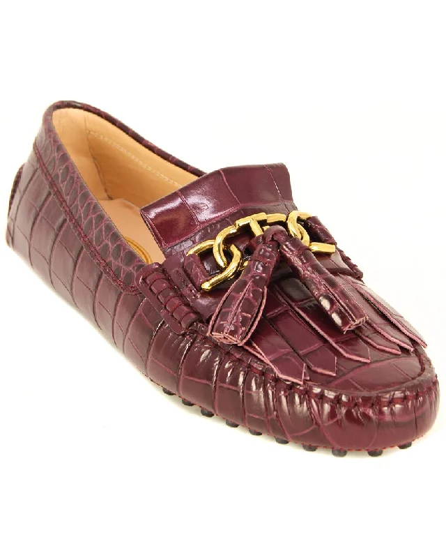 Women's Fur - Lined Loafers in Tan for a Cozy Winter Option TOD’s Gommino Croc-Embossed Leather Moccasin Women's Fur - Lined Loafers in Tan for a Cozy Winter Option TOD’s Gommino Croc-Embossed Leather Moccasin