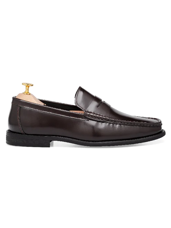 Women's open - back fashion & dress shoes with a stacked - heel for a retro feel Marco Penny Loafer - Coffee Brown Polished Leather Women's open - back fashion & dress shoes with a stacked - heel for a retro feel Marco Penny Loafer - Coffee Brown Polished Leather