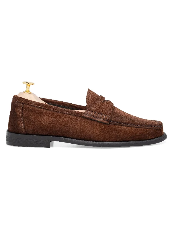Women's platform - heel fashion & dress shoes with a glittery fabric for a party look Penny Moccasin Loafer - Tobacco Brown Suede Leather Women's platform - heel fashion & dress shoes with a glittery fabric for a party look Penny Moccasin Loafer - Tobacco Brown Suede Leather