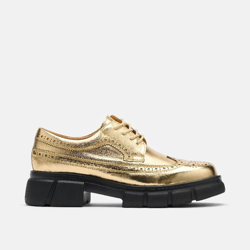 Women's satin - lined fashion & dress shoes with a low - heel for a comfortable yet stylish option Ms. Alexander Gold Leather Lug Wingtip Derby Women's satin - lined fashion & dress shoes with a low - heel for a comfortable yet stylish option Ms. Alexander Gold Leather Lug Wingtip Derby