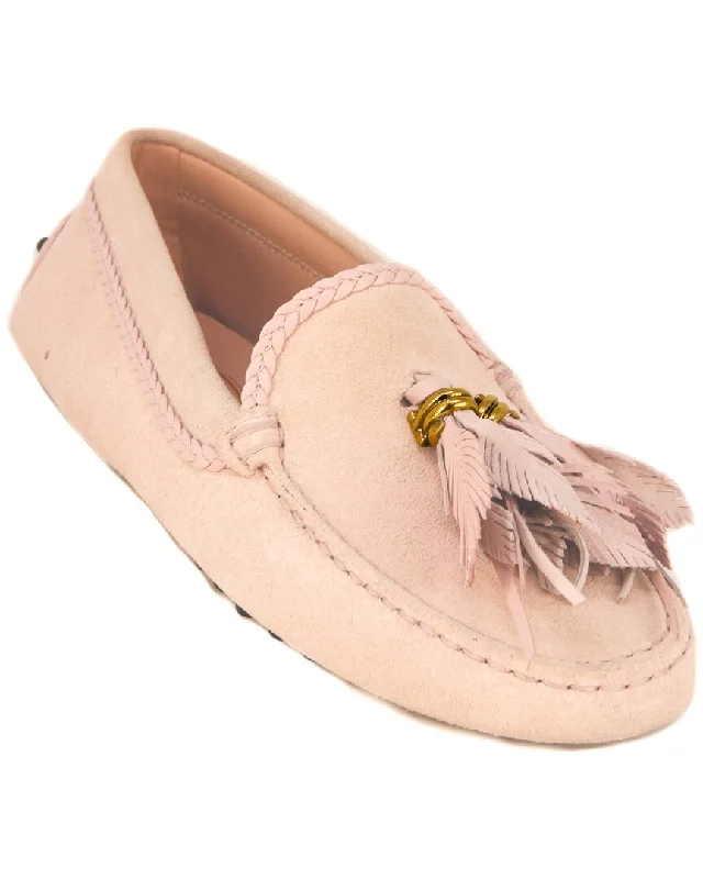 Women's Embroidered Floral Pattern Loafers in Beige for a Spring - Inspired Outfit TOD's Gommino Suede Moccasin Women's Embroidered Floral Pattern Loafers in Beige for a Spring - Inspired Outfit TOD's Gommino Suede Moccasin
