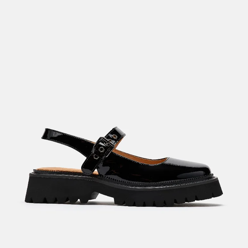 Women's platform - sole fashion & dress shoes with a chunky heel and a platform for added height Luna Black Leather Mary Jane Lug Slingbacks Women's platform - sole fashion & dress shoes with a chunky heel and a platform for added height Luna Black Leather Mary Jane Lug Slingbacks