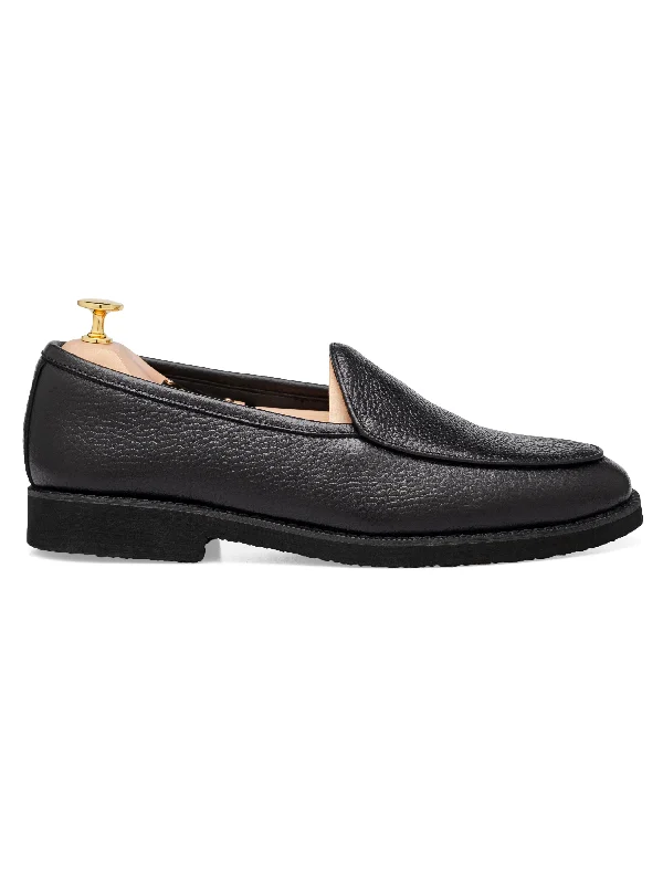 Women's ankle - strap fashion & dress shoes with a crystal - embellished buckle for a glamorous touch Belgian Loafer - Black Pebble Grain Leather (Crepe Sole) Women's ankle - strap fashion & dress shoes with a crystal - embellished buckle for a glamorous touch Belgian Loafer - Black Pebble Grain Leather (Crepe Sole)