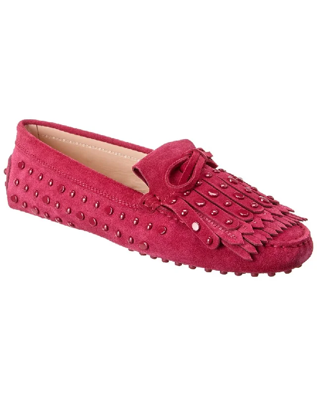 Women's Cashmere - Lined Loafers in Burgundy for Warmth in Winter TODs Gommini Studded Suede Loafer Women's Cashmere - Lined Loafers in Burgundy for Warmth in Winter TODs Gommini Studded Suede Loafer