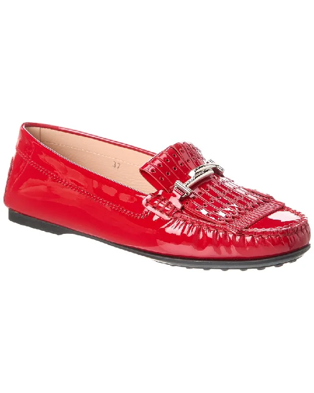 Women's Tassel - Trimmed Loafers with a Low Heel in Olive Green for a Trendy Twist Tod’S Patent Loafer Women's Tassel - Trimmed Loafers with a Low Heel in Olive Green for a Trendy Twist Tod’S Patent Loafer