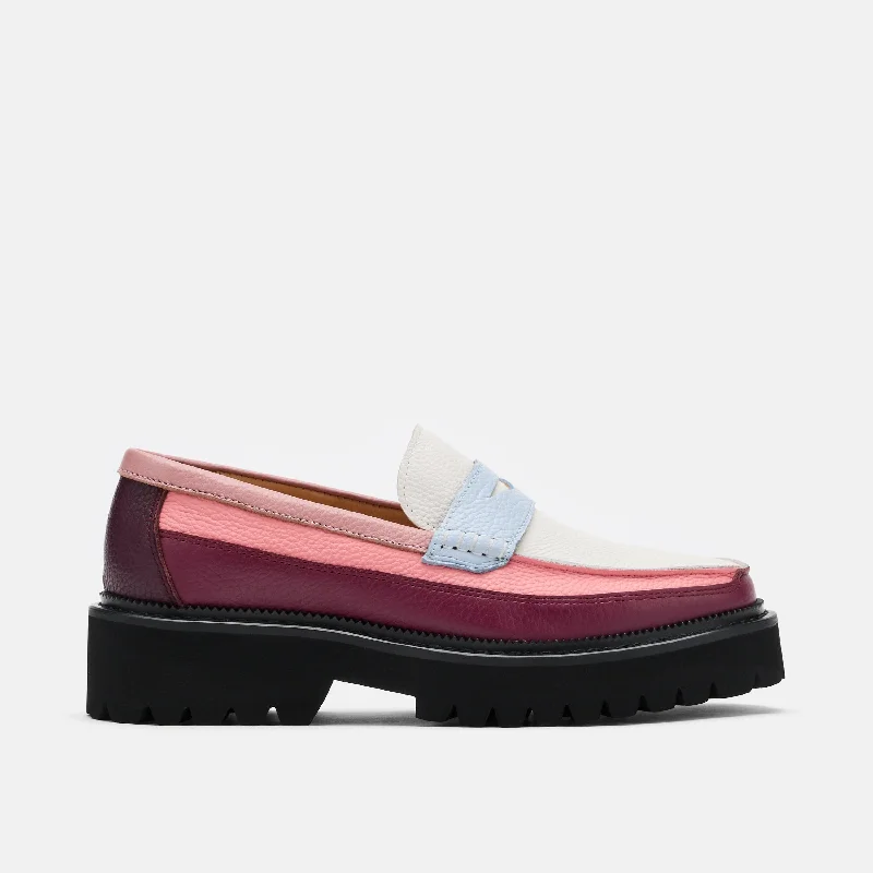 Women's satin - lined fashion & dress shoes with a low - heel for a comfortable yet stylish option Ms. Adler Colorblock Pink/Burgundy/Blue Leather Lug Penny Loafers Women's satin - lined fashion & dress shoes with a low - heel for a comfortable yet stylish option Ms. Adler Colorblock Pink/Burgundy/Blue Leather Lug Penny Loafers