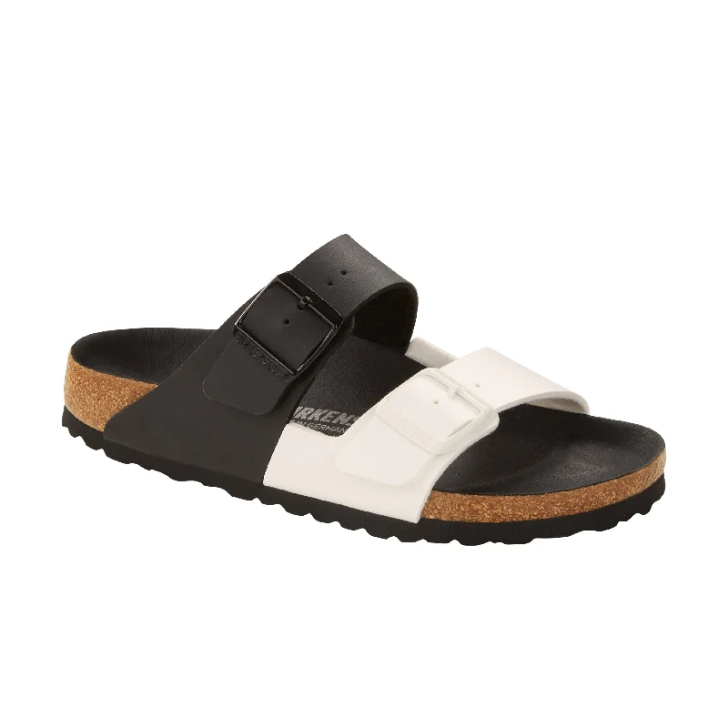 Women's Leather - Strapped Sandals with a Braided Detail in Brown for a Rustic AppealArizona Split Black/White Birko-Flor
