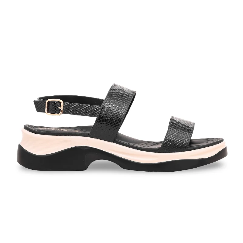 Elastic - Strap Women's Sandals with a Padded Toe in Teal for Easy On - and - OffBlack Formal Sandal PU0164