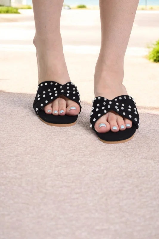 Women's Sandals with a Floral - Printed Upper in Pink for a Feminine Spring LookBlack Studded Slide Sandals