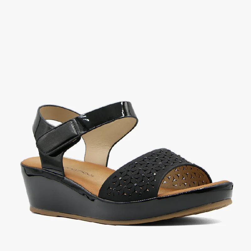 Women's Leather - Strapped Sandals with a Braided Detail in Brown for a Rustic AppealBLOSSOM BLACK