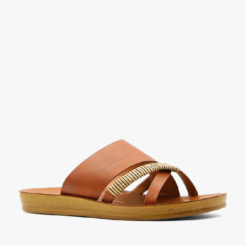 Women's Ankle - Strap Sandals with a Block Heel in Red for a Sophisticated StyleBRIDE COGNAC