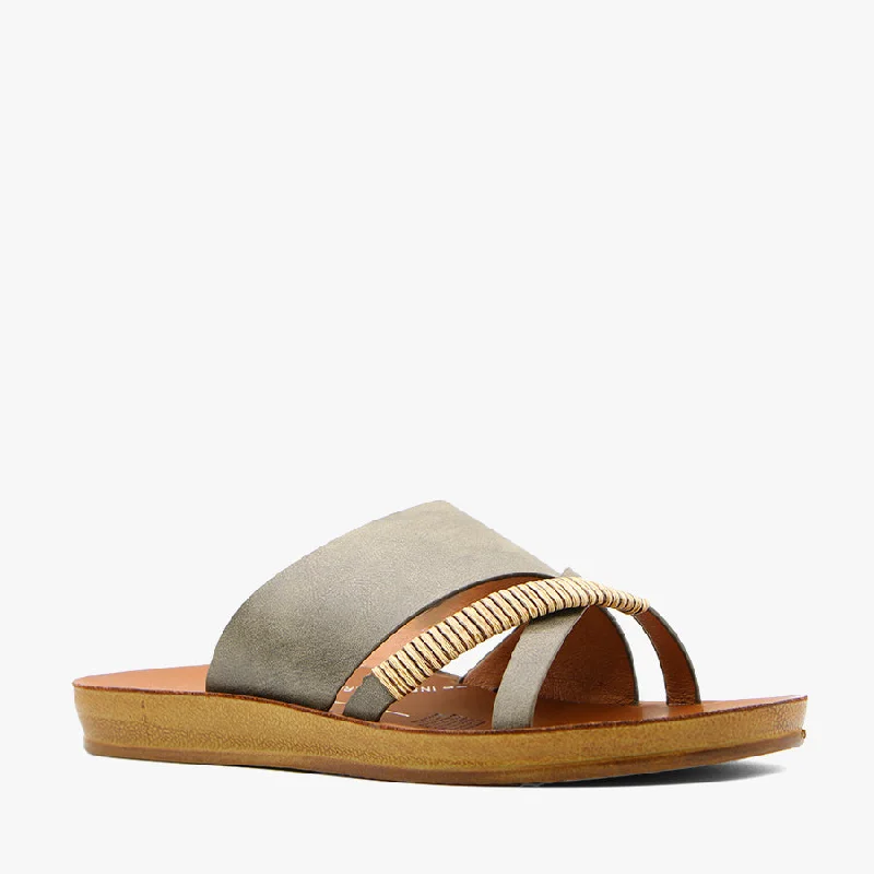 Women's Leather - Strapped Sandals with a Braided Detail in Brown for a Rustic AppealBRIDE KHAKI