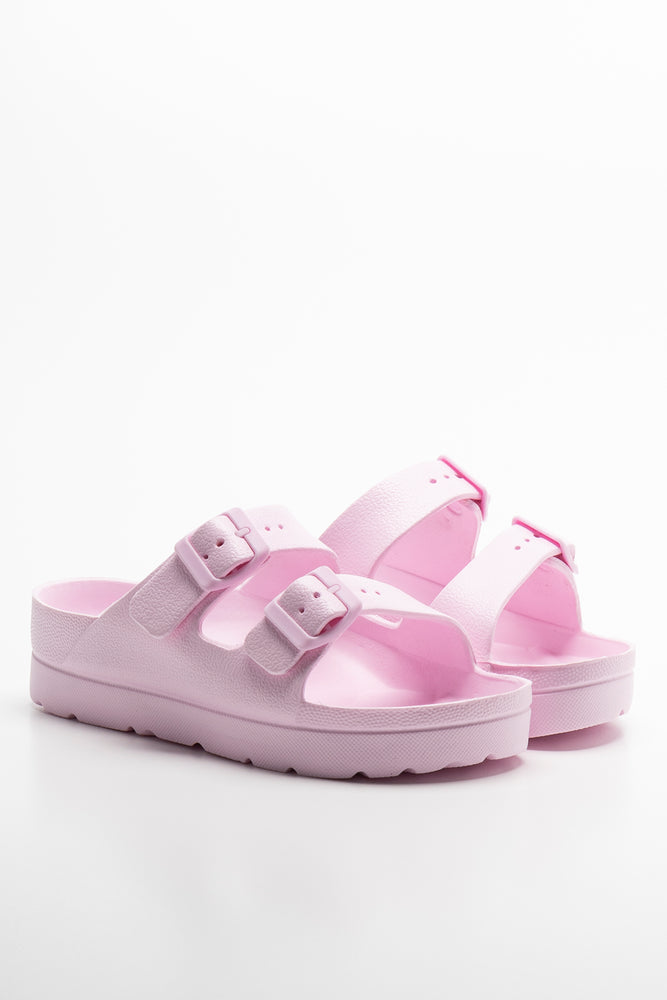 Women's Sandals with a Glitter - Coated Strap in Gold for a Sparkly Summer OutfitBuckle Eva Sandal