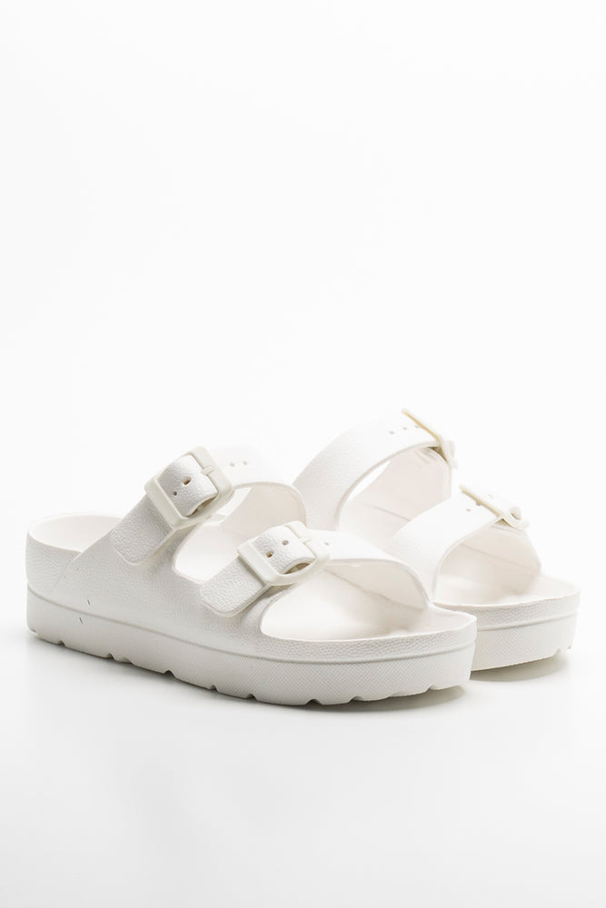 Child - Friendly Women's Sandals with a Secure Buckle in Purple for Moms on the GoBuckle Sandal White