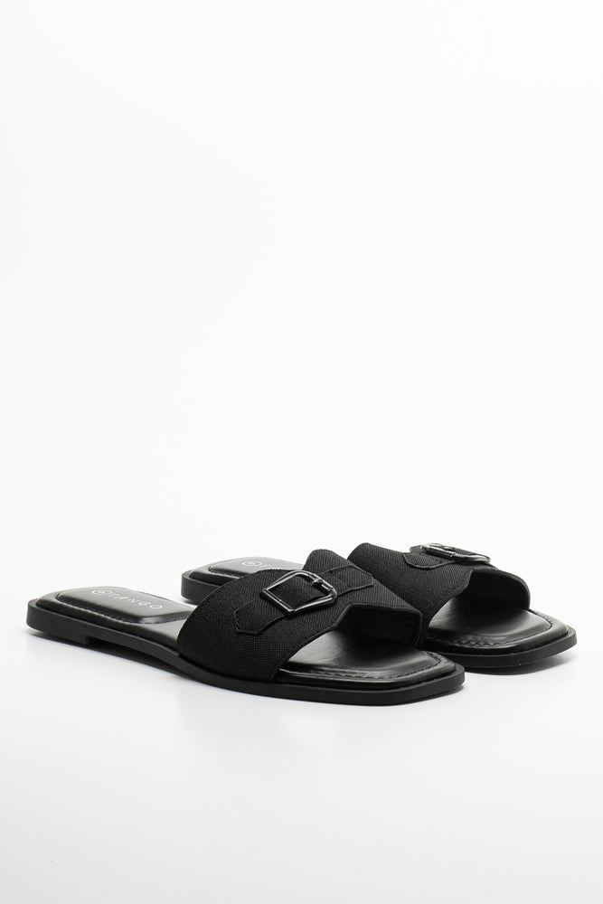 Women's Cork - Soled Espadrille Sandals with a Rope - Trimmed Upper in Navy for a Summer VibeCanvas Mule Sandal Black