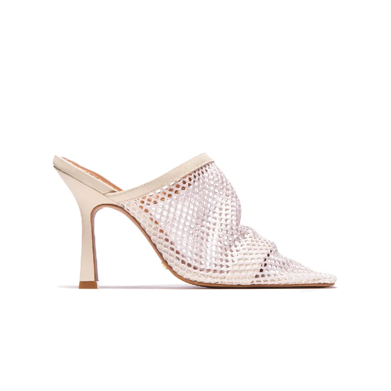 Women's Rhinestone - Embellished Open - Toe Sandals in Silver for a Glamorous Party LookCape Off White Mesh