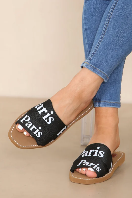 Women's Thong Sandals with a Beaded Design in Multicolor for a Beachy AestheticBLACK PRINTED LOGO FLAT SLIDERS SANDALS