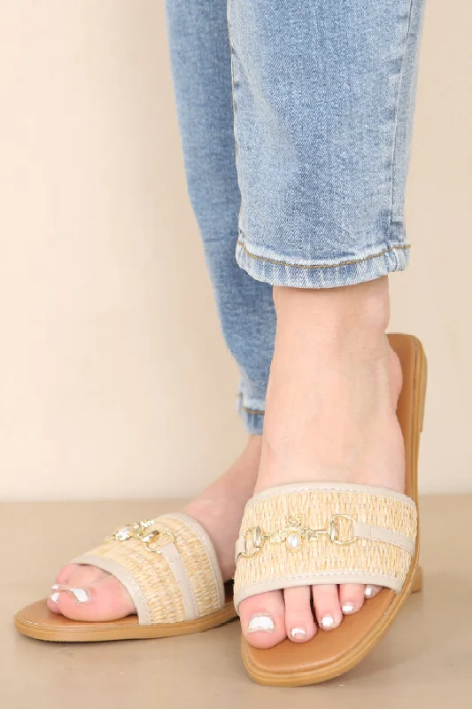 Lightweight Women's Mesh - Paneled Sandals in Yellow for BreathabilityBEIGE PU GOLD TRIM DETAIL SLIDER SANDALS Lightweight Women's Mesh - Paneled Sandals in Yellow for BreathabilityBEIGE PU GOLD TRIM DETAIL SLIDER SANDALS