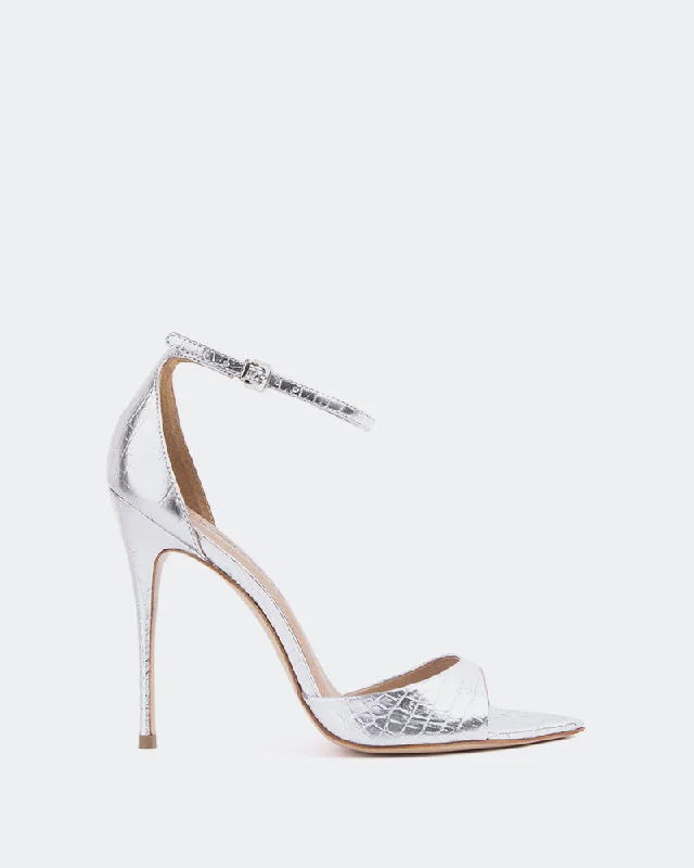 Women's Strappy Gladiator Sandals with Buckle Closures in Tan for a Boho LookCristiana Silver Croco