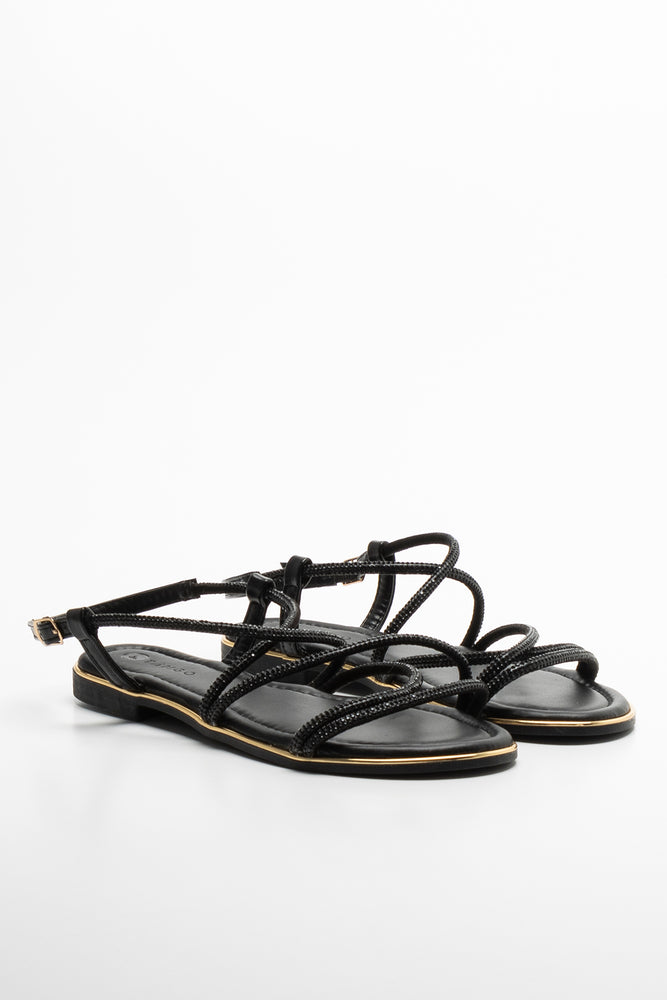 Women's Sandals with a Glitter - Coated Strap in Gold for a Sparkly Summer OutfitDiamante Strappy Sandal Black