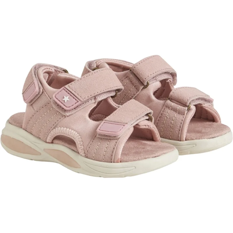 Women's Sandals with a Glitter - Coated Strap in Gold for a Sparkly Summer OutfitEn Fant Sandal Velcro with Light Misty Rose