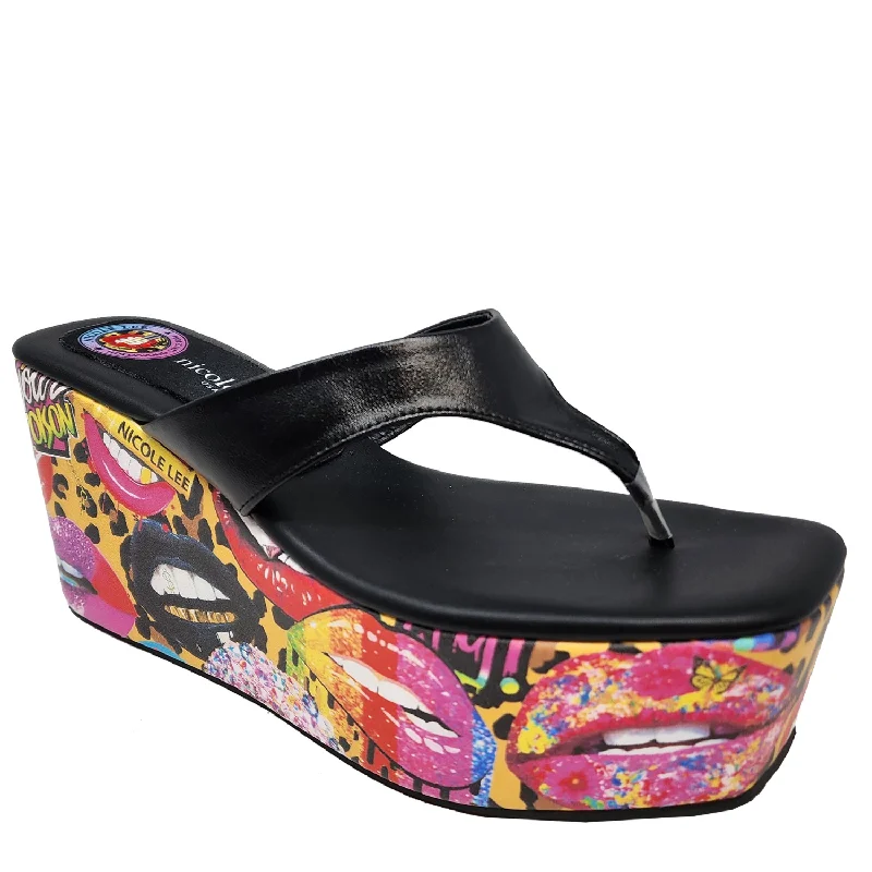 Plus Size Women's Wide - Width Platform Sandals in Black for Added Comfort and HeightALL EMOTION FLIP FLOP WEDGE SANDALS Plus Size Women's Wide - Width Platform Sandals in Black for Added Comfort and HeightALL EMOTION FLIP FLOP WEDGE SANDALS