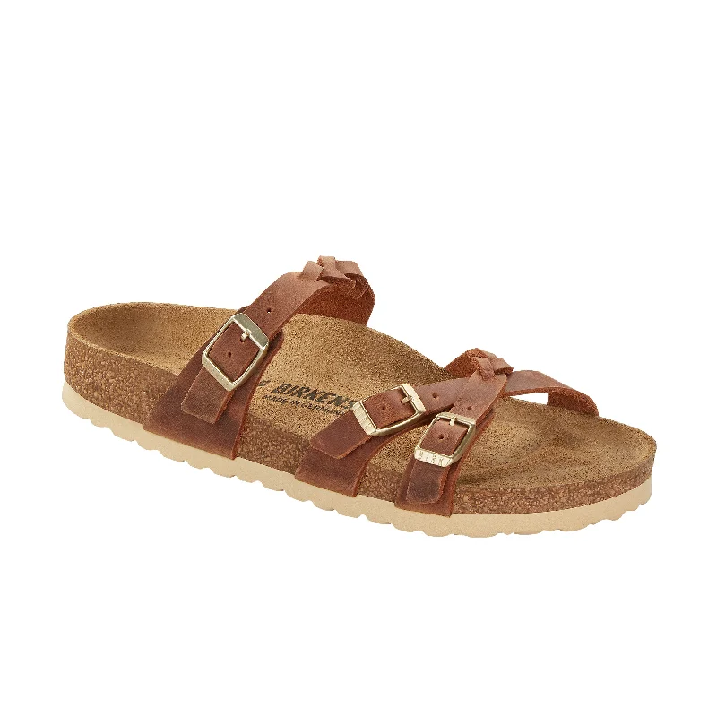 Women's Leather - Strapped Sandals with a Braided Detail in Brown for a Rustic AppealFranca Braided Cognac Oiled Leather