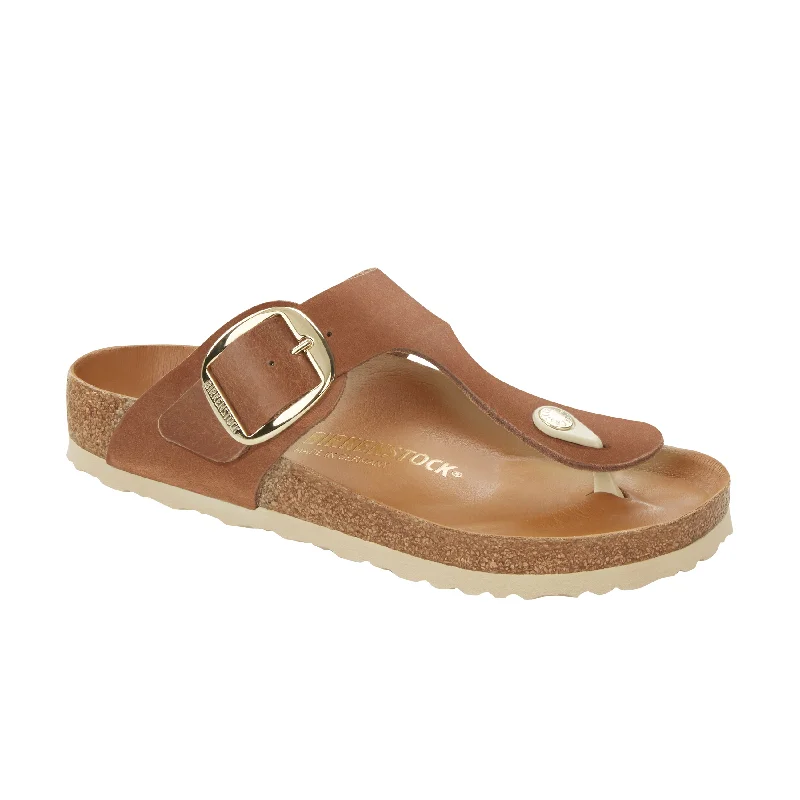 Women's Cork - Soled Espadrille Sandals with a Rope - Trimmed Upper in Navy for a Summer VibeGizeh Big Buckle Cognac Oiled Leather