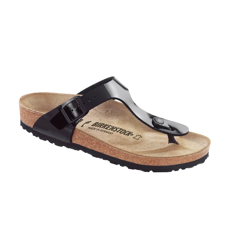 Women's Cork - Soled Espadrille Sandals with a Rope - Trimmed Upper in Navy for a Summer VibeGizeh Black Patent Birko-Flor