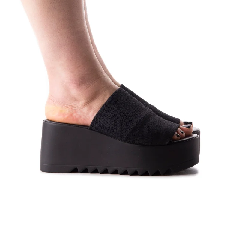 Plus Size Women's Wide - Width Platform Sandals in Black for Added Comfort and HeightIndria Black Stretch