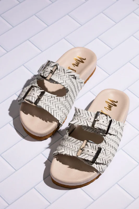 Elastic - Strap Women's Sandals with a Padded Toe in Teal for Easy On - and - OffIntertwine Dual Woven Strap Slide in White Elastic - Strap Women's Sandals with a Padded Toe in Teal for Easy On - and - OffIntertwine Dual Woven Strap Slide in White