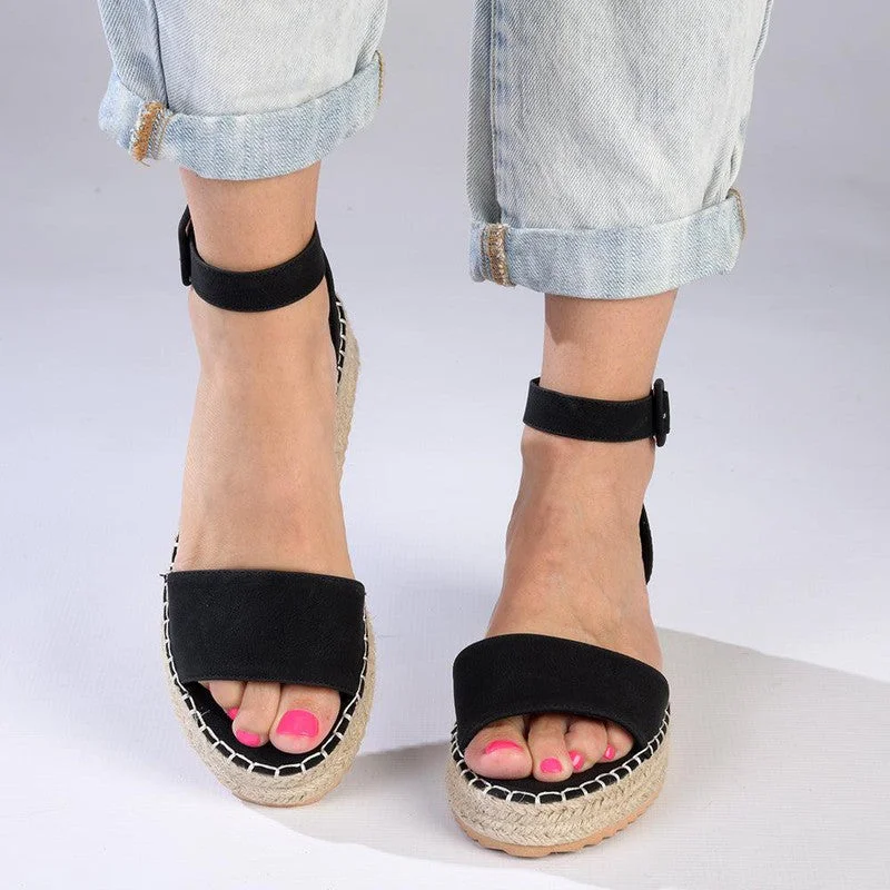 Women's Leather - Strapped Sandals with a Braided Detail in Brown for a Rustic AppealMadison Carina Closed Back Espadrille Sandals - Black