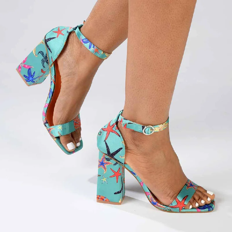 Sustainable Women's Recycled Material Sandals in Beige for Eco - Conscious ShoppersMadison Galaxy Block Heel Sandal - Green / Orange