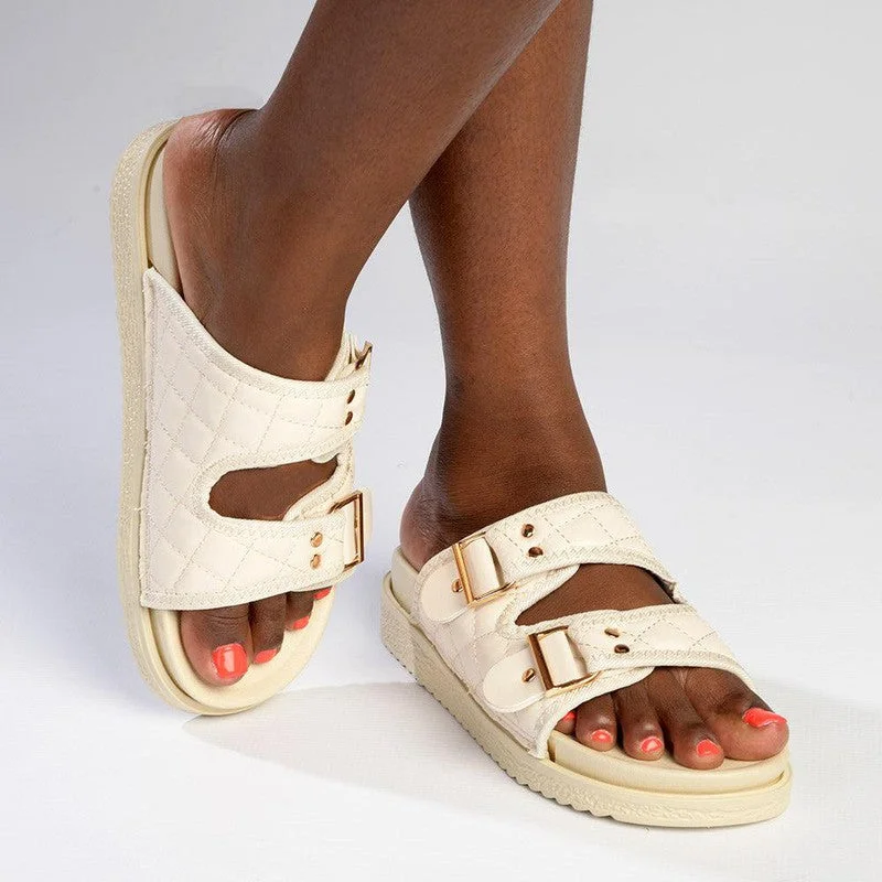 Women's Cork - Soled Espadrille Sandals with a Rope - Trimmed Upper in Navy for a Summer VibeMadison Marisa Double Strap Sandals - Nude
