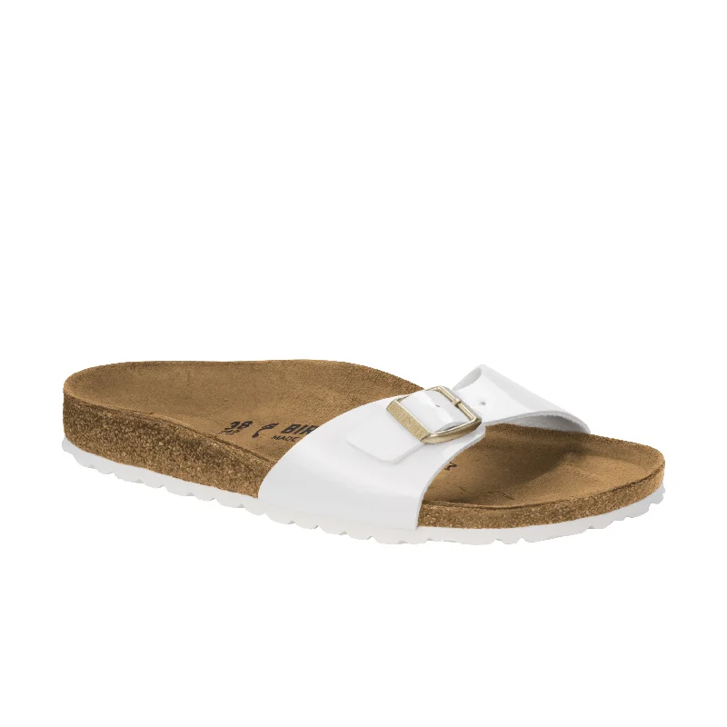 Sustainable Women's Recycled Material Sandals in Beige for Eco - Conscious ShoppersMadrid Patent White Birko-Flor