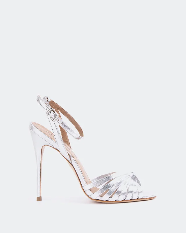 Elastic - Strap Women's Sandals with a Padded Toe in Teal for Easy On - and - OffMarcia Silver Metal