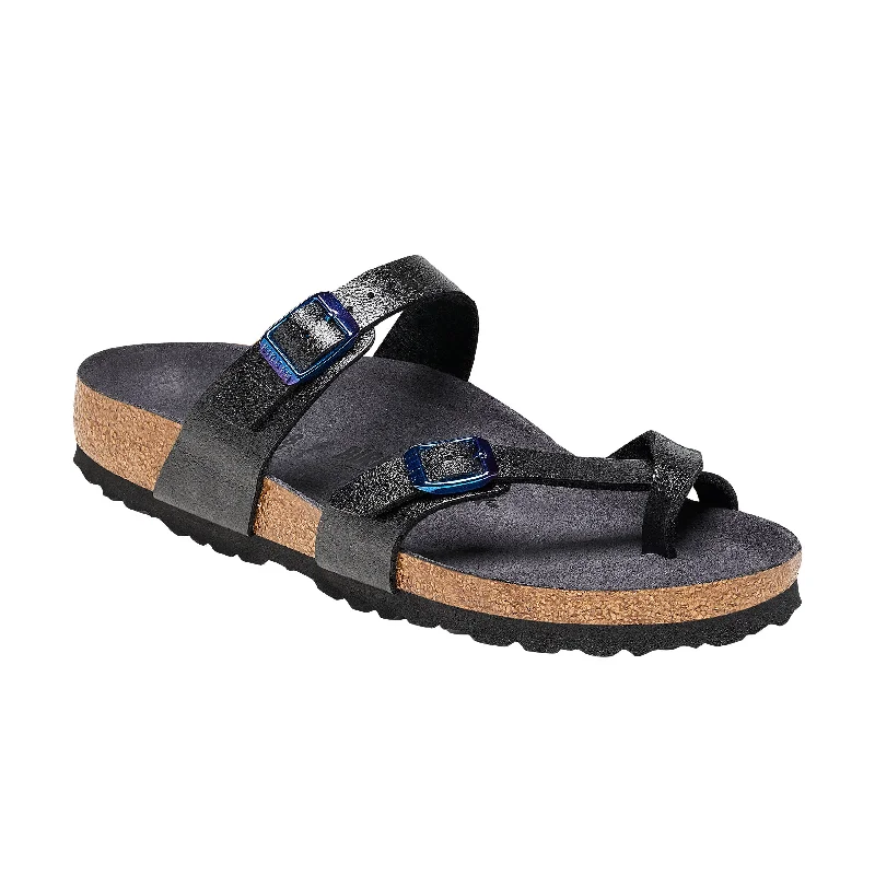 Women's Strappy Gladiator Sandals with Buckle Closures in Tan for a Boho LookMayari Graceful Licorice/Metallic Blue Birko-Flor