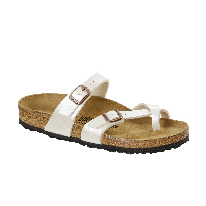 Women's Leather - Strapped Sandals with a Braided Detail in Brown for a Rustic AppealMayari Graceful Pearl White Birko-Flor