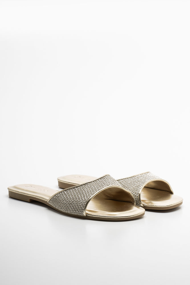 Sustainable Women's Recycled Material Sandals in Beige for Eco - Conscious ShoppersMesh Sandal Gold