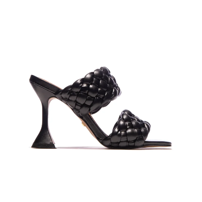 Women's Rhinestone - Embellished Open - Toe Sandals in Silver for a Glamorous Party LookMimosa Black Leather