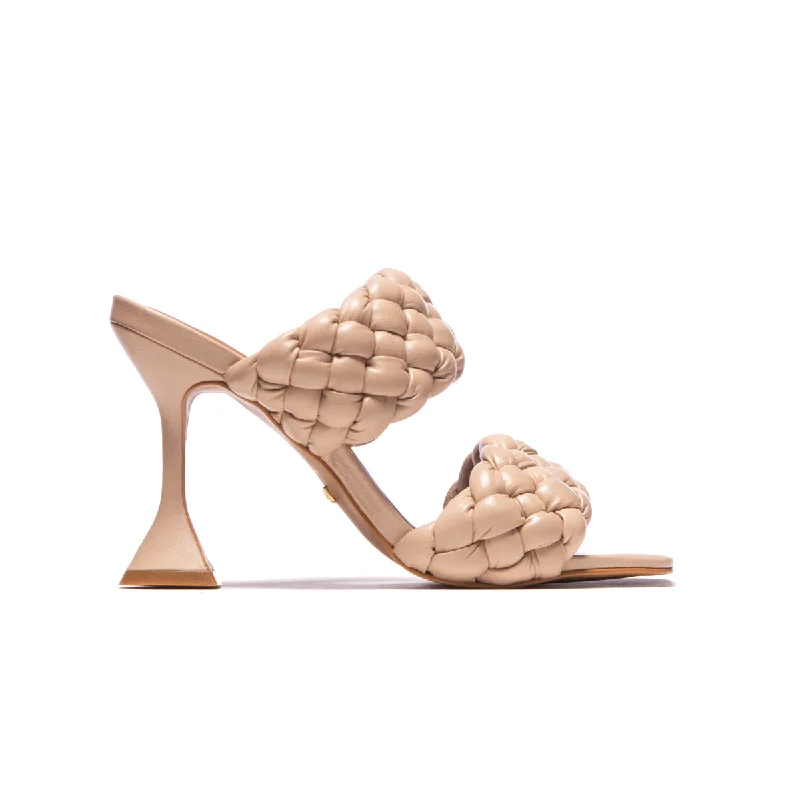 Women's Sandals with a Glitter - Coated Strap in Gold for a Sparkly Summer OutfitMimosa Nude Leather