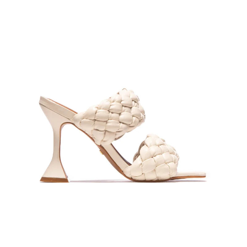 Women's Ankle - Strap Sandals with a Block Heel in Red for a Sophisticated StyleMimosa Off White Leather