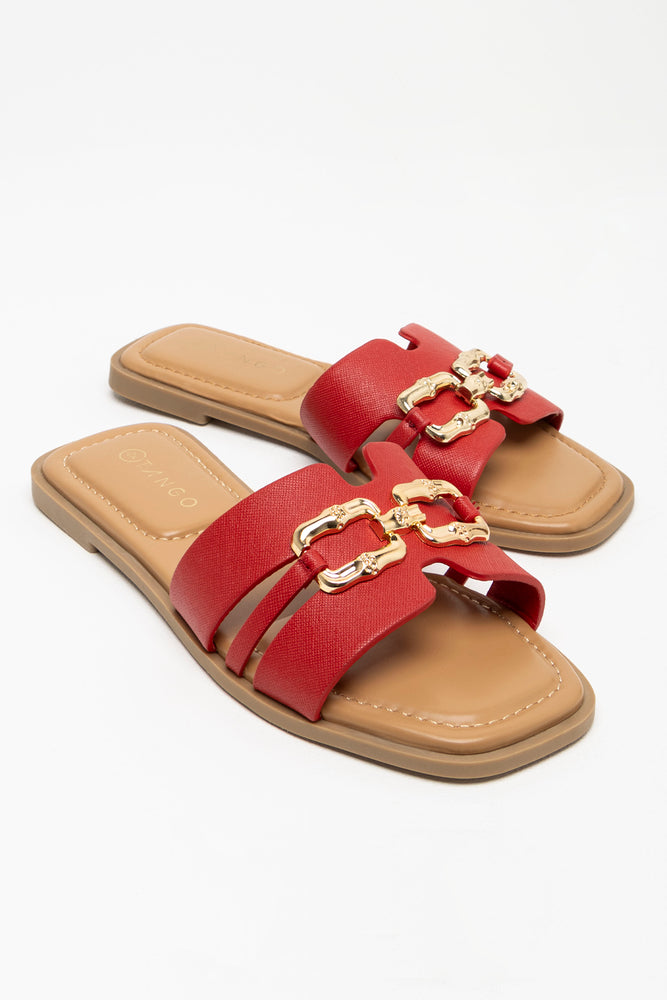 Women's Sandals with a Glitter - Coated Strap in Gold for a Sparkly Summer OutfitMule Sandal Red