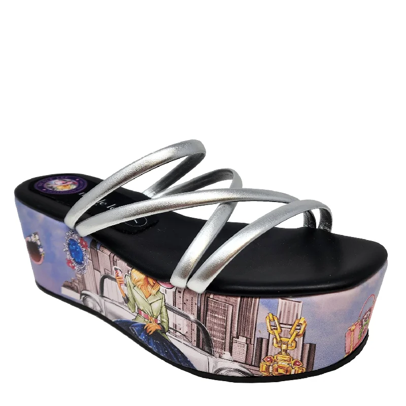 Women's Sandals with a Glitter - Coated Strap in Gold for a Sparkly Summer OutfitMULTI STRAP PLATFORM SANDALS Women's Sandals with a Glitter - Coated Strap in Gold for a Sparkly Summer OutfitMULTI STRAP PLATFORM SANDALS